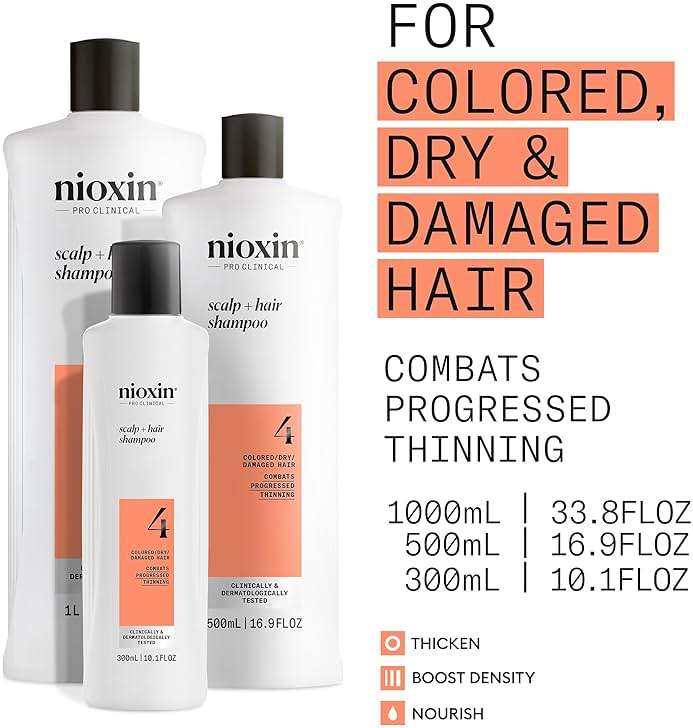 Nioxin System 4 Scalp + Hair Thickening Shampoo for Colored, Dry, & Damaged Hair with Progressed Thinning | Maintain Vibrant Color | Cleanse, Nourish & Boost Hair Density with Niacinamide & Biotin - Image 4