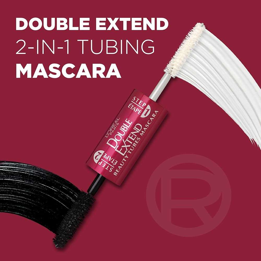 L'Oreal Paris Makeup Double Extend Tubing Mascara, Lengthening 2 Step Mascara, Smudgeproof, Black - Image 2