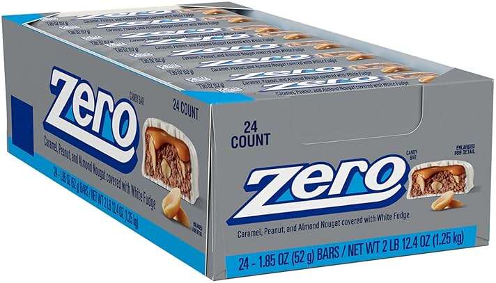 ZERO White Fudge, Caramel, Peanut and Almond Nougat Candy Bars, 1.85 oz (24 Count) - Image 2