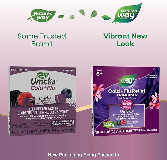 Nature's Way Cold + Flu Relief FastActives, Umcka, Homeopathic, Fever*, Sore Throat, Cough, Congestion, Phenylephrine Free, Non-Drowsy, Berry Flavored, 10 Packets (Packaging May Vary) - Image 2