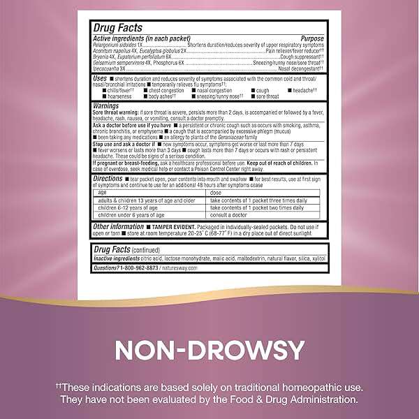 Nature's Way Cold + Flu Relief FastActives, Umcka, Homeopathic, Fever*, Sore Throat, Cough, Congestion, Phenylephrine Free, Non-Drowsy, Berry Flavored, 10 Packets (Packaging May Vary) - Image 5