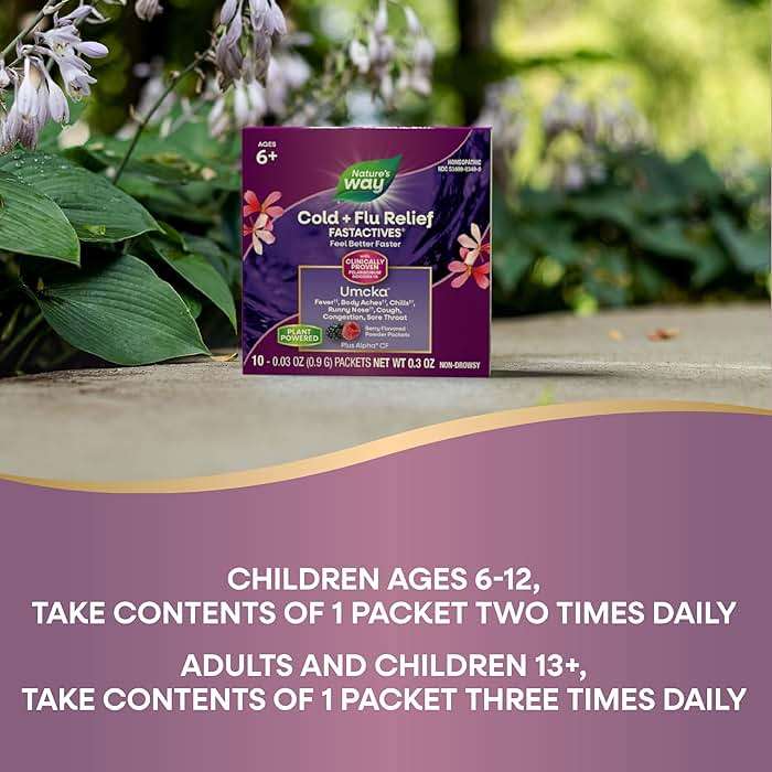 Nature's Way Cold + Flu Relief FastActives, Umcka, Homeopathic, Fever*, Sore Throat, Cough, Congestion, Phenylephrine Free, Non-Drowsy, Berry Flavored, 10 Packets (Packaging May Vary) - Image 6