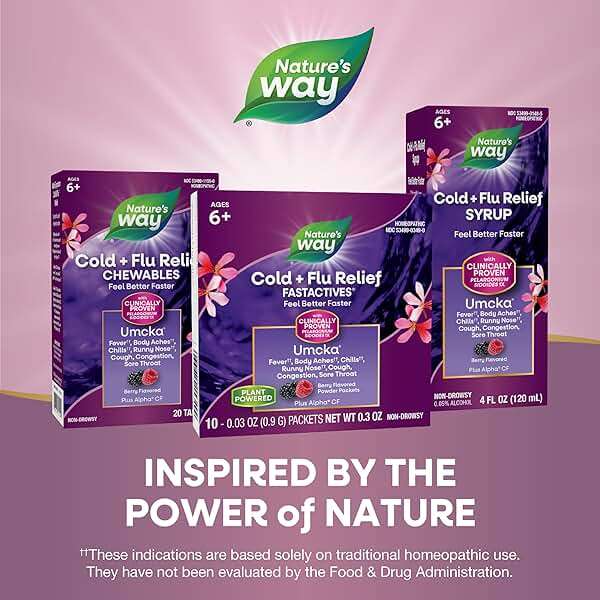 Nature's Way Cold + Flu Relief FastActives, Umcka, Homeopathic, Fever*, Sore Throat, Cough, Congestion, Phenylephrine Free, Non-Drowsy, Berry Flavored, 10 Packets (Packaging May Vary) - Image 7