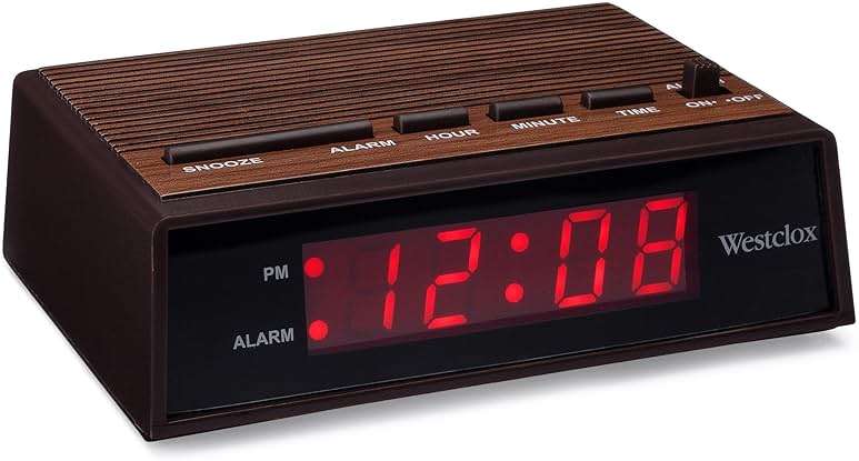 Westclox Retro Wood Style Small Night Table Alarm Clock with Red LED Display, 9-Minute Snooze, Battery Backup, Easy Electric Operation for Bedroom, Home or Office – Woodgrain - Image 2