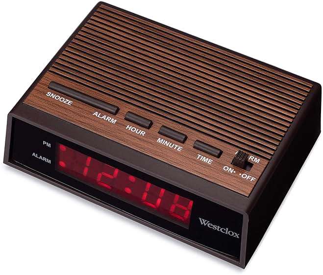 Westclox Retro Wood Style Small Night Table Alarm Clock with Red LED Display, 9-Minute Snooze, Battery Backup, Easy Electric Operation for Bedroom, Home or Office – Woodgrain - Image 3