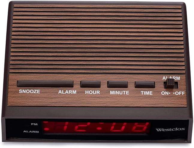 Westclox Retro Wood Style Small Night Table Alarm Clock with Red LED Display, 9-Minute Snooze, Battery Backup, Easy Electric Operation for Bedroom, Home or Office – Woodgrain - Image 5