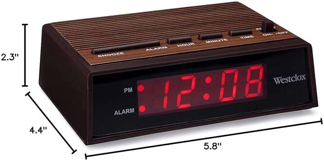 Westclox Retro Wood Style Small Night Table Alarm Clock with Red LED Display, 9-Minute Snooze, Battery Backup, Easy Electric Operation for Bedroom, Home or Office – Woodgrain - Image 6
