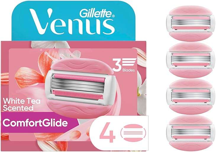 Gillette Venus ComfortGlide White Tea Women's Razor Refills, 4 Refill Cartridges, Fits Venus Reusable Razor Handles, 3-Bladed with Built-in Shave Gel Bars - Image 1