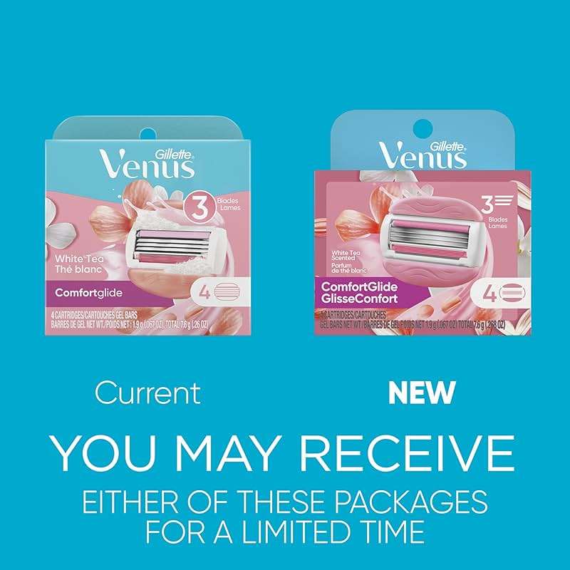 Gillette Venus ComfortGlide White Tea Women's Razor Refills, 4 Refill Cartridges, Fits Venus Reusable Razor Handles, 3-Bladed with Built-in Shave Gel Bars - Image 2