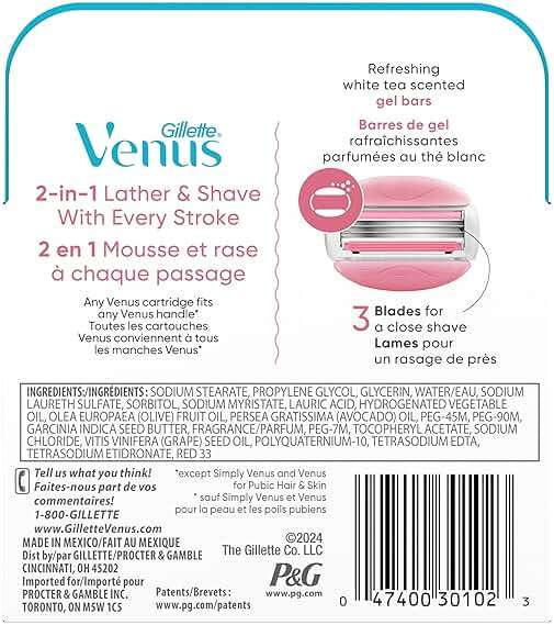 Gillette Venus ComfortGlide White Tea Women's Razor Refills, 4 Refill Cartridges, Fits Venus Reusable Razor Handles, 3-Bladed with Built-in Shave Gel Bars - Image 11