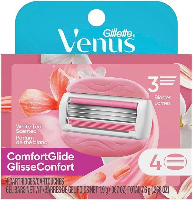 Gillette Venus ComfortGlide White Tea Women's Razor Refills, 4 Refill Cartridges, Fits Venus Reusable Razor Handles, 3-Bladed with Built-in Shave Gel Bars - Image 10