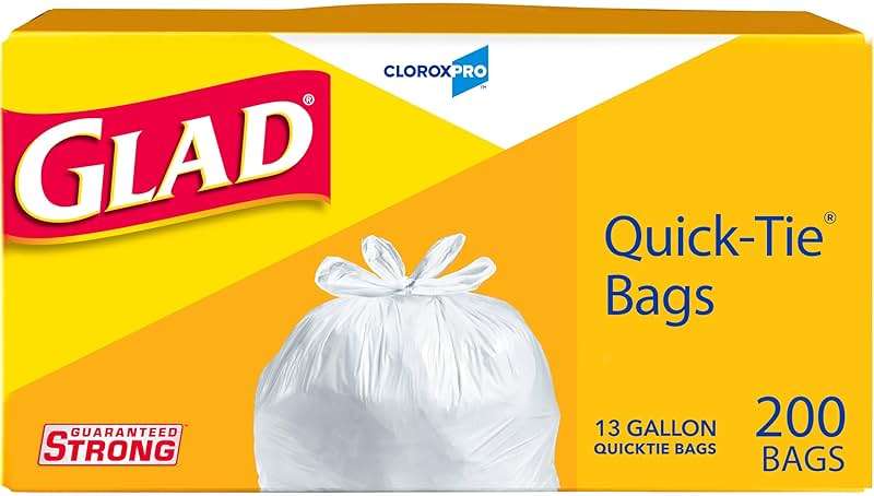 Glad CloroxPro Quick-Tie Tall Kitchen Trash Bags, 13 Gallon, 200 Count, Package May Vary - Image 1