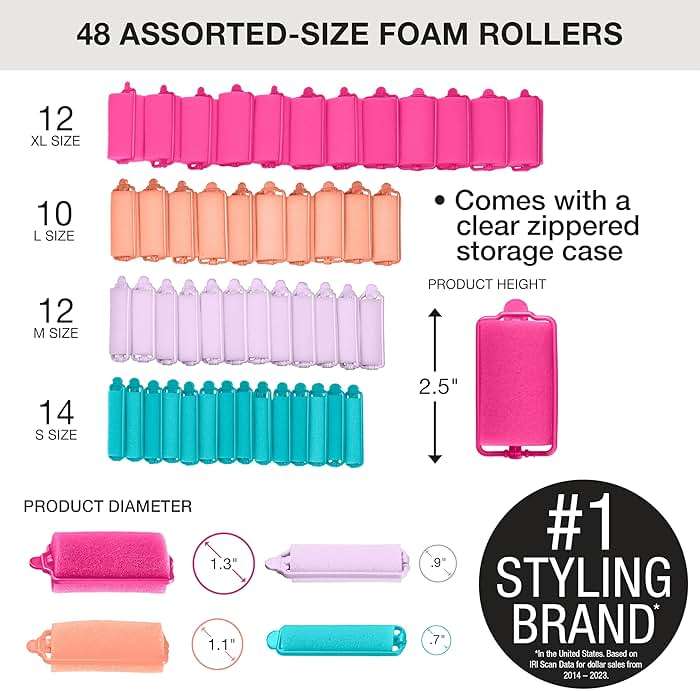 Conair Foam Overnight Heatless Curls Hair Rollers | Snaps-shut overnight foam curlers for damage-free curls and volume, Assorted Colors, 48-Count, Model GR61118IN1L9 - Image 2
