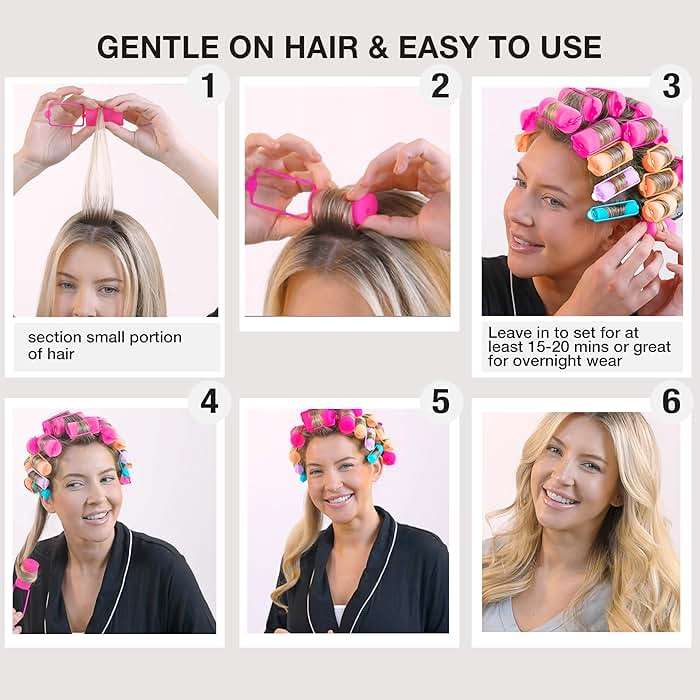 Conair Foam Overnight Heatless Curls Hair Rollers | Snaps-shut overnight foam curlers for damage-free curls and volume, Assorted Colors, 48-Count, Model GR61118IN1L9 - Image 4
