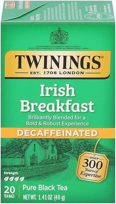 Twinings Decaffeinated Irish Breakfast Black Tea Individually Wrapped Bags, 20 Count (Pack of 1), Flavourful, Robust, Enjoy Hot or Iced, 20 Teabags - Image 1