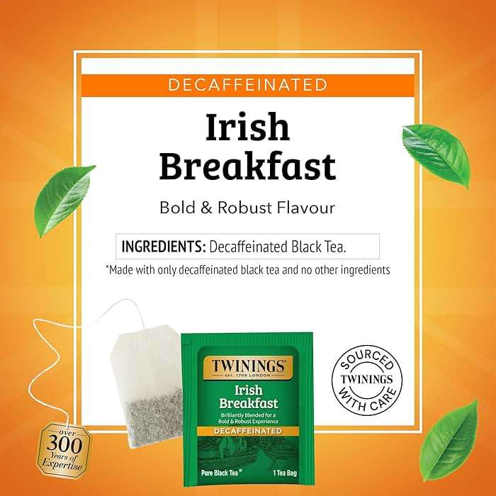 Twinings Decaffeinated Irish Breakfast Black Tea Individually Wrapped Bags, 20 Count (Pack of 1), Flavourful, Robust, Enjoy Hot or Iced, 20 Teabags - Image 4
