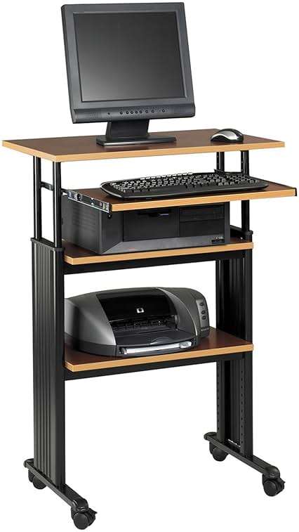 Safco 1929CY MUV Mobile Stand-Up Height-Adjustable Desk,Keyboard Storage, Steel Frame Construction, Durable Melamine Laminate Work Surface, 4 Wheels, Narrow Design - Image 1