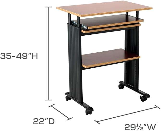 Safco 1929CY MUV Mobile Stand-Up Height-Adjustable Desk,Keyboard Storage, Steel Frame Construction, Durable Melamine Laminate Work Surface, 4 Wheels, Narrow Design - Image 3