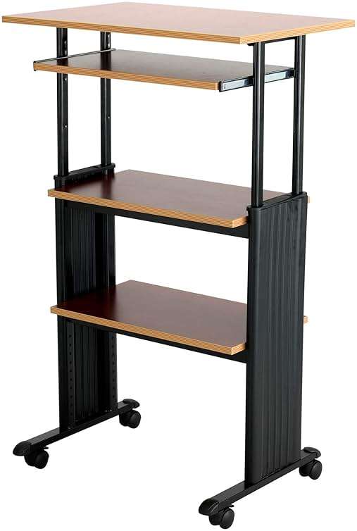 Safco 1929CY MUV Mobile Stand-Up Height-Adjustable Desk,Keyboard Storage, Steel Frame Construction, Durable Melamine Laminate Work Surface, 4 Wheels, Narrow Design - Image 5