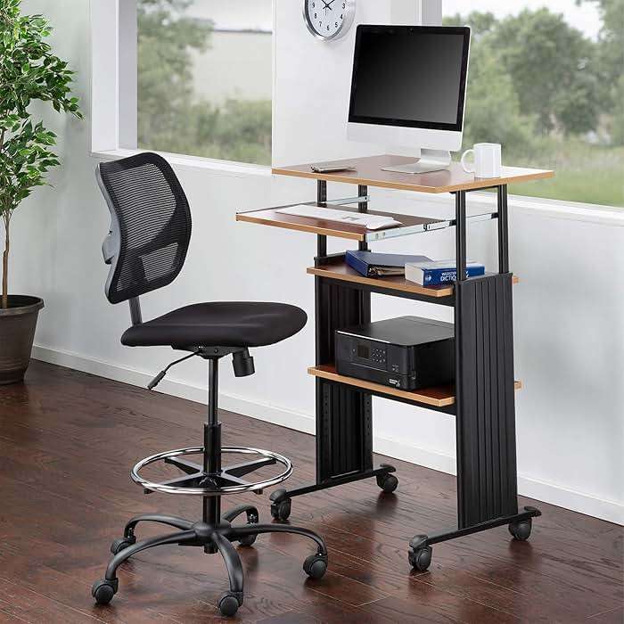 Safco 1929CY MUV Mobile Stand-Up Height-Adjustable Desk,Keyboard Storage, Steel Frame Construction, Durable Melamine Laminate Work Surface, 4 Wheels, Narrow Design - Image 6