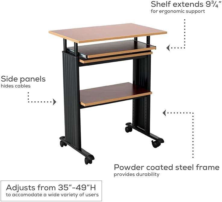Safco 1929CY MUV Mobile Stand-Up Height-Adjustable Desk,Keyboard Storage, Steel Frame Construction, Durable Melamine Laminate Work Surface, 4 Wheels, Narrow Design - Image 9