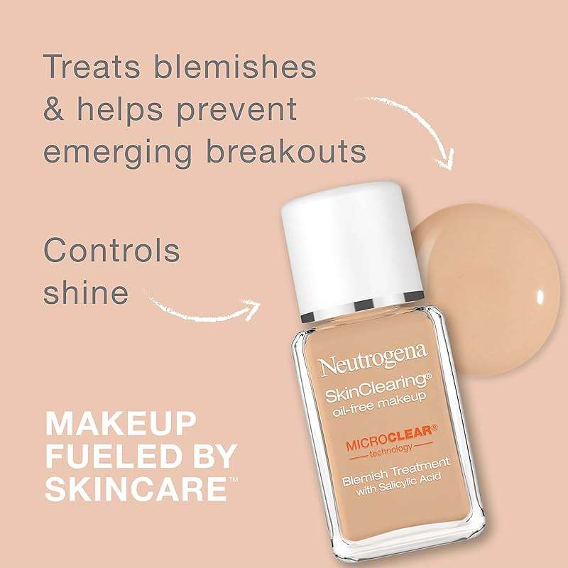 Neutrogena SkinClearing Oil-Free Acne and Blemish Fighting Liquid Foundation with.5% Salicylic Acid Acne Medicine, Shine Controlling Makeup for Acne Prone Skin, 40 Nude, 1 fl. oz - Image 2