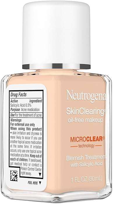 Neutrogena SkinClearing Oil-Free Acne and Blemish Fighting Liquid Foundation with.5% Salicylic Acid Acne Medicine, Shine Controlling Makeup for Acne Prone Skin, 40 Nude, 1 fl. oz - Image 13
