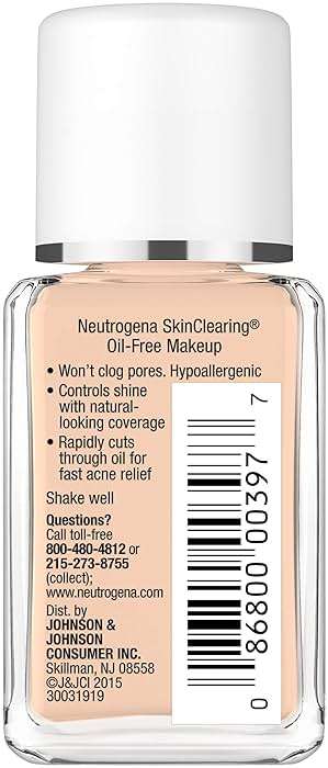 Neutrogena SkinClearing Oil-Free Acne and Blemish Fighting Liquid Foundation with.5% Salicylic Acid Acne Medicine, Shine Controlling Makeup for Acne Prone Skin, 40 Nude, 1 fl. oz - Image 14