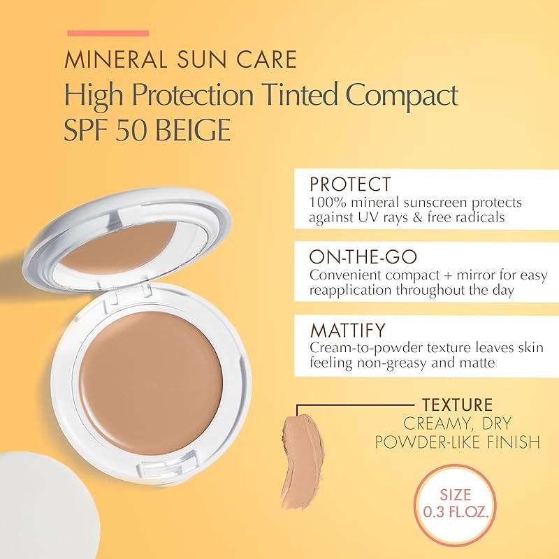 Avène Mineral Tinted Compact SPF 50, Mineral Sunscreen Tinted Sun Care with Mirror, Fragrance-Free for Sensitive Face SPF, Water Resistant, Non-Greasy, Does not Contain Avène Thermal Spring Water - Image 2