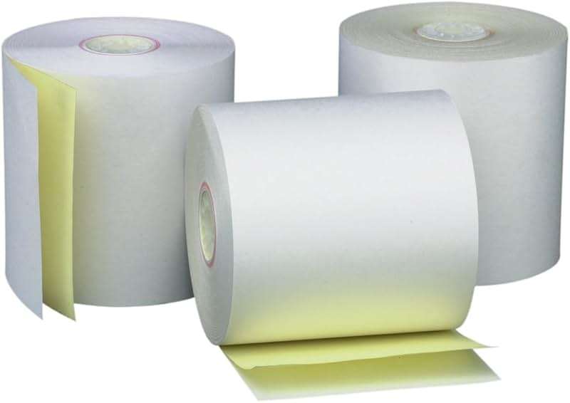 PM Company 2 Ply POS/Cash Register Rolls, 3 Inches X 90 Feet, White/Canary, 50 per Carton (07706) - Image 1