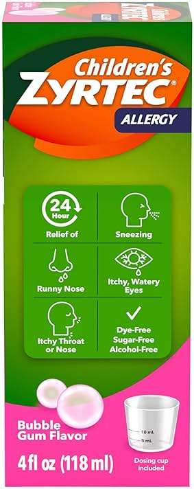 Zyrtec Children's Liquid, Kid's Antihistamine Syrup, Dye-, Sugar-, and Alcohol-Free, Pleasant Bubble Gum Flavor, Contains Cetirizine HCl Suitable for Ages 2 Years and Up, 4 fl oz Bottle - Image 1