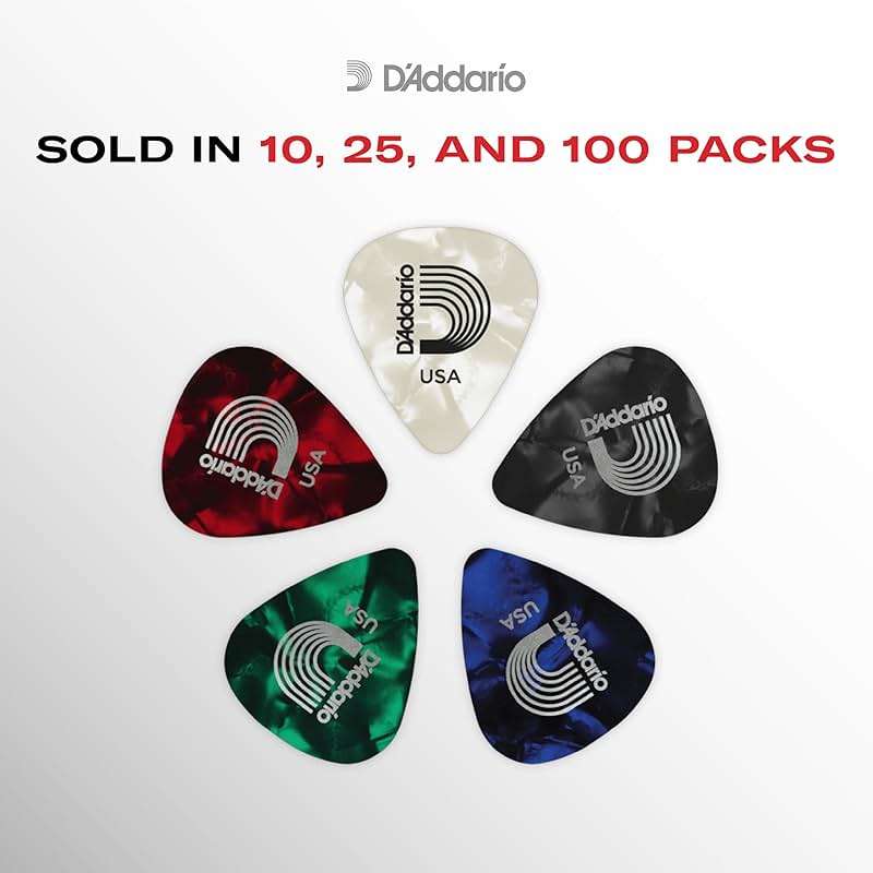D'Addario Celluloid Guitar Picks - Guitar Accessories - Guitar Picks for Acoustic Guitar, Electric Guitar, Bass Guitar - Natural Feel, Warm Tone - Assorted, Medium 0.70mm, 10-pack - Image 6