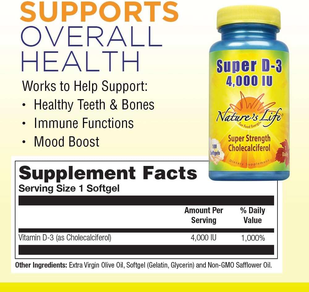 Nature's Life Super D-3 4000 IU | High Potency Vitamin D Supplement | May Support Healthy Bones, Teeth & Immune System | 100 Softgels - Image 2