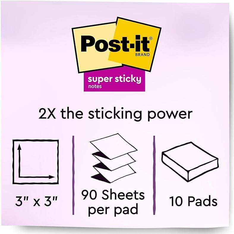 Post-it Super Sticky Dispenser Pop-up Notes, 10 Sticky Note Pads, 3 x 3 in., 2X the Sticking Power, School Supplies and Oﬃce Products, Use with Post-it Note Dispensers, Energy Boost Collection - Image 3