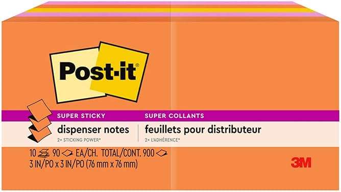Post-it Super Sticky Dispenser Pop-up Notes, 10 Sticky Note Pads, 3 x 3 in., 2X the Sticking Power, School Supplies and Oﬃce Products, Use with Post-it Note Dispensers, Energy Boost Collection - Image 9