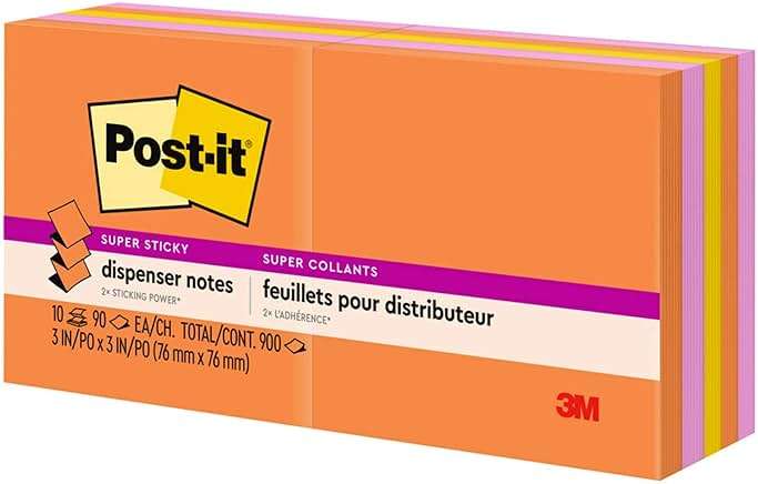 Post-it Super Sticky Dispenser Pop-up Notes, 10 Sticky Note Pads, 3 x 3 in., 2X the Sticking Power, School Supplies and Oﬃce Products, Use with Post-it Note Dispensers, Energy Boost Collection - Image 10