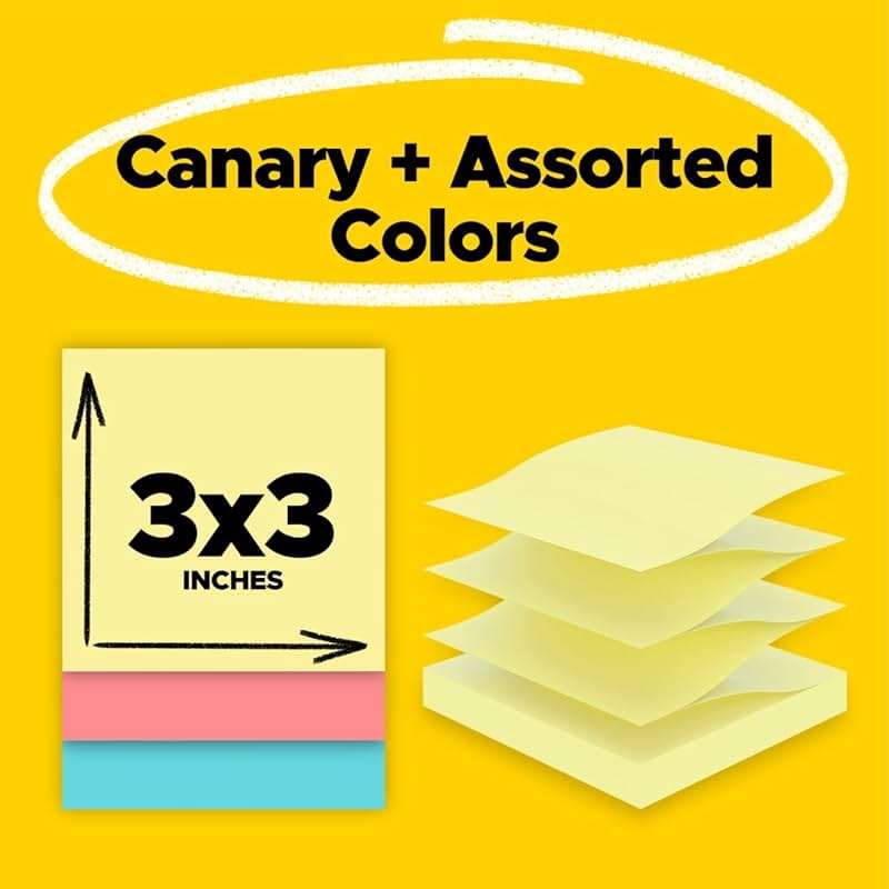 Post-it Pop-up Notes, 18 Sticky Note Pads, 3 x 3 in., School Supplies, Office Products, Accordion Sticky Notes Work with Pop-Up Note Dispenser, Assorted Colors - Image 3