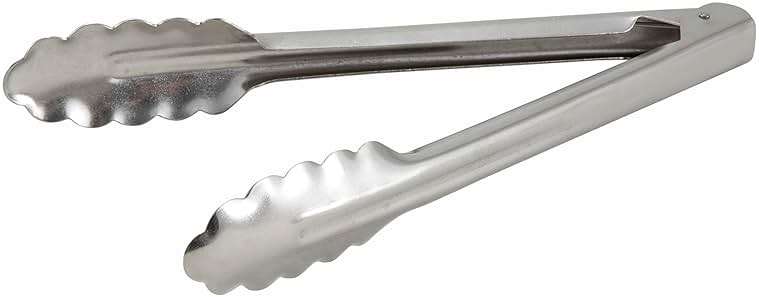 Winco 9" Stainless Steel Utility Tongs, Heavyweight - Image 1