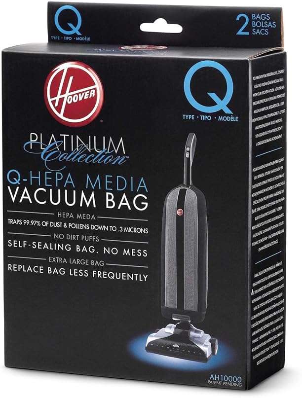 Hoover Vacuum Cleaner Bags for Platinum Upright Vacs, Pack of 2, Type Q, Hepa Filtration, Part # AH10000, Hoover Vacuum Bags Refill - Image 2