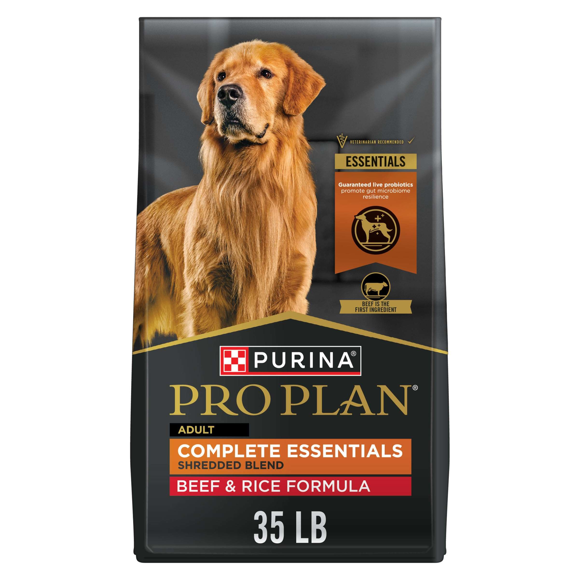Purina Pro Plan Complete Essentials Shredded Blend Beef and Rice Dog Food Dry Formula with Probiotics for Dogs - 35 lb. Bag - Image 1