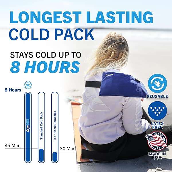 Cryo-Max Cold Pack, 8 Hour Reusable Cold Therapy Ice Pack for Elbows, Knees, Neck + More, Medium, 6" x 12" (1 Count) - Image 3