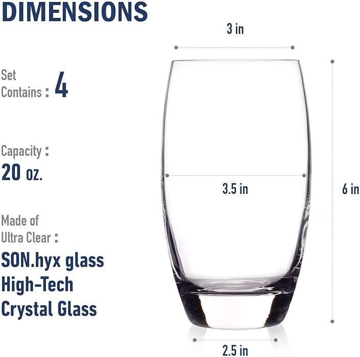 Luigi Bormioli Crescendo Highball Glasses, Set of 4-20 Oz Lead-Free Crystal Tall Tumblers with Thick Base - Laser Cut Rims, Classic for Cocktails, Water, Long Drinks - Made in Italy, Dishwasher Safe - Image 3