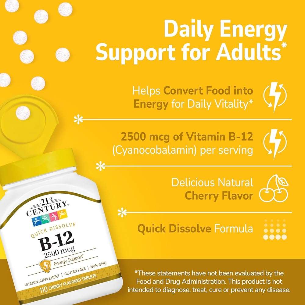 21st Century B-12 2500 mcg Quick Dissolve, Energy Support, Cherry, 110 Ct - Image 2