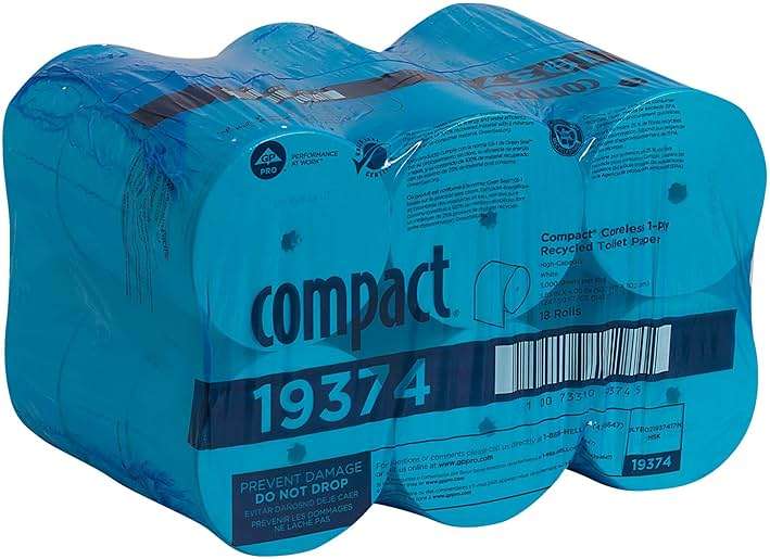 Compact Coreless 1-Ply Recycled Toilet Paper by GP PRO (Georgia-Pacific), 19374, 3,000 Sheets Per Roll, 18 Rolls Per Case - Image 4