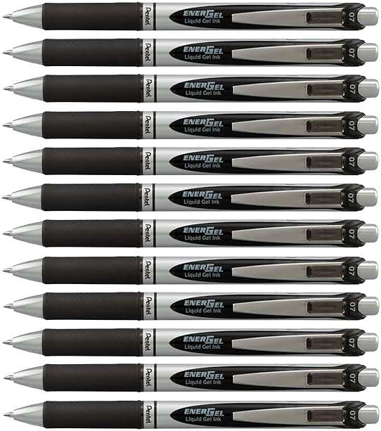 Pentel EnerGel RTX Retractable Liquid Gel Pen, (0.7mm) Medium Line, Metal Tip, Black Ink, Box of 12 (BL77-A) - Image 1