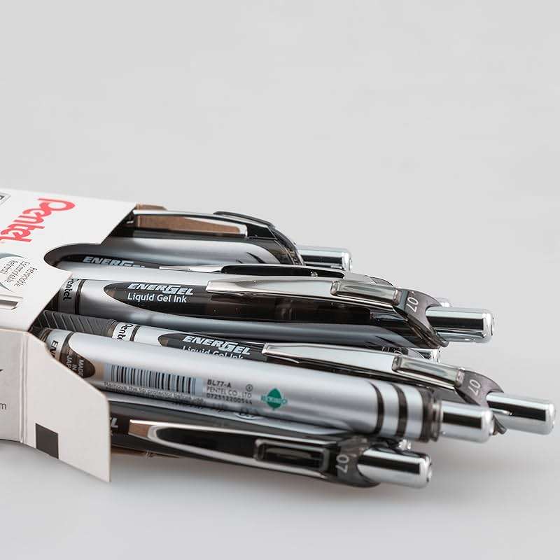 Pentel EnerGel RTX Retractable Liquid Gel Pen, (0.7mm) Medium Line, Metal Tip, Black Ink, Box of 12 (BL77-A) - Image 3