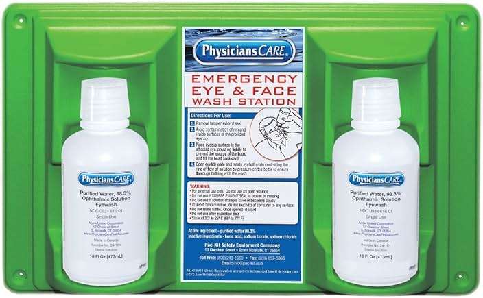 PhysiciansCare Wall-Mountable Eyewash Station with 2 Bottles of Eye Wash Solution, 16 Oz Each - Image 1