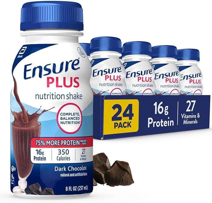 Ensure Plus Dark Chocolate Nutrition Shake | Meal Replacement Shake | Ready to Drink | 16g Protein and 27 Vitamins and Minerals | 8 fl oz - 24 Pack - Image 1