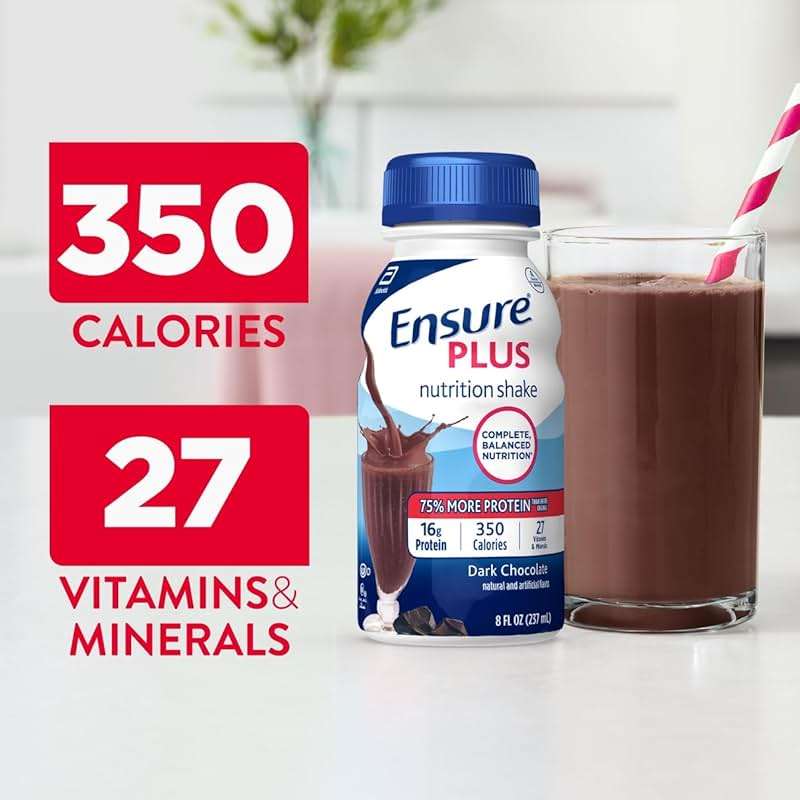 Ensure Plus Dark Chocolate Nutrition Shake | Meal Replacement Shake | Ready to Drink | 16g Protein and 27 Vitamins and Minerals | 8 fl oz - 24 Pack - Image 4