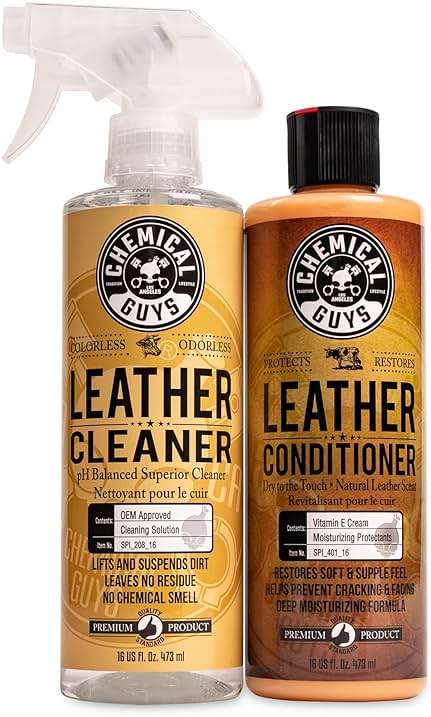 Chemical Guys Leather Cleaner and Conditioner Kit - Car Cleaner and Conditioner, Safely Cleans & Conditions Leather Car Interiors, Furniture, Shoes, Boots, Bags, Apparel & More, 2 Bottles (16 oz Each) - Image 1